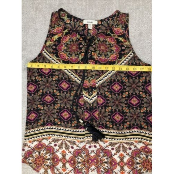 Meraki Scarf Patterned Black/White/Pink W/Tassel Tank Top Blouse, Size S… - Picture 5 of 6